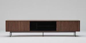 Mueble de TV de Madera Sólida con Acabado Natural, Diseño Industrial Moderno Vintage, con Luz LED y Múltiples Cajones de Almacenamiento para Sala de Estar u Hospital - Product Image 3