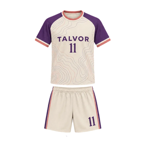 Ensembles d'uniformes de football unisexes à manches raglan, maillot à col rond avec rayures latérales, shorts, sublimation, séchage rapide, écologiques - Product Image 1