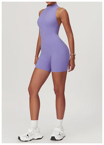Mono de yoga para mujer con cremallera de un cuarto, sin espalda, corto, transpirable, de secado rápido, para fitness y gimnasio - Product Image 3