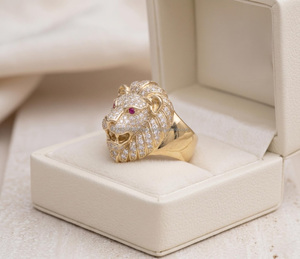 Anillo de cóctel unisex de plata de ley 925 con cabeza de león chapada en rodio, engaste de garras, diseño de animal de lujo, joyas Vana, estilo hip hop - Product Image 4