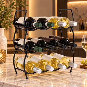 Range-bouteilles en métal en forme de tour avec support carré pour 4 bouteilles, idéal pour comptoir, bar, restaurant, organisation du vin - Product Image 5
