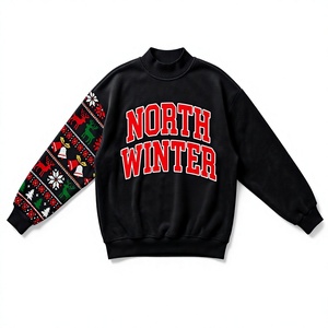 Sweat-shirt à col montant imprimé Noël viral pour femme, manches longues, en coton tricoté, design de vacances d'hiver - Product Image 5
