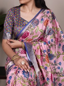 Elegante Saree de Seda Tasar con Estampado Floral Tradicional y Saree de Viscosa con Blusa Sin Coser - Product Image 4