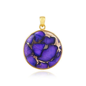 Colgante de plata 925 chapado en oro con cabujón redondo de turquesa morada Mohave bohemia de 20 mm, hecho a mano, joyería fina para mujer - Product Image 1