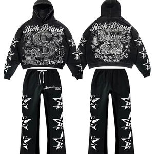 Trending Men's Custom <b>Embroidery</b> printing Oversized Hoodie & Sweatpants <b>Set</b> Casual 100% Cotton Long Sleeve Hoodie - Product Image 4
