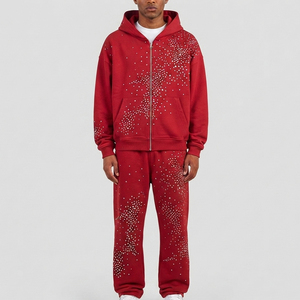 Survêtement en coton 100% de haute qualité avec strass, matière respirante, style moderne décontracté pour l'hiver, fermeture éclair, pour adultes - Product Image 1