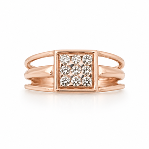 Anillo de Oro Amarillo de 14 Quilates para Hombre con Circonita Cúbica en Forma de Cuadrado, Doble Banda, Diseño Dividido, Pulido, para Boda, Fiesta, Regalo, Joyería - Product Image 1