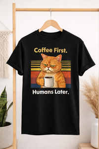 T-shirt en coton imprimé personnalisé avec motif drôle de chat et de café, unisexe, décontracté, à manches courtes, vente en gros, vêtements OEM ODM - Product Image 6