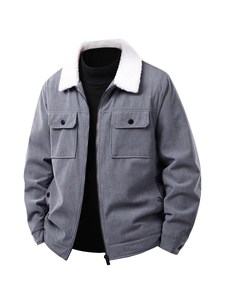 Chaqueta de pana para hombre con forro de sherpa, cremallera frontal, bolsillos, abrigo grueso y cálido para invierno - Product Image 3
