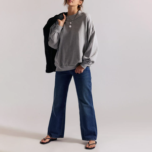 Sweat-shirt décontracté oversize à col montant et épaules tombantes pour femme, en mélange de coton tricoté, couleur unie, manches longues, grandes tailles, collection automne - Product Image 3