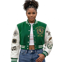Jaket Varsity Pendek Model Vintage Bordir Kulit dengan Logo Kustom Grosir, Bernapas, dan Modis Terbaru
