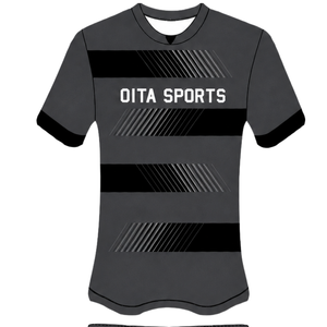 <b>Charcoal</b> Grey Black Rugby Jersey Shorts Set Short Sleeve Crew Neck Striped Team Uniform Custom Breathable Training Sportswear - Product Image 3