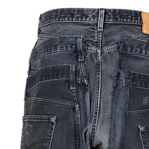 Pantalones cortos de mezclilla de lujo al por mayor, de peso pesado, con apliques, cinturón, estilo vintage, triple cintura, desgastados, con dobladillo, para hombre, OEM - Product Image 6
