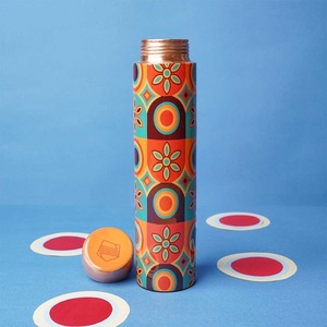 Floral Pattern Eco Friendly <b>Copper</b> Enamel Bottle Handmade Kitchen Drinkware Double Wall <b>Screw</b>-On Cap Travel Mug Unisex Design - Product Image 1