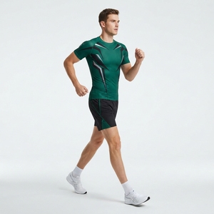 Conjunto de Camiseta y Pantalones Cortos de Compresión Verdes para Hombre con Estampado por Sublimación, Transpirable, de Secado Rápido, Elástico y Deportivo - Product Image 1