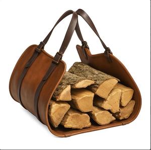 Sac de transport robuste en cuir véritable et bois pour bûches, style vintage, pour cheminée, vente en gros d'usine, personnalisable LWC-0021 - Product Image 2