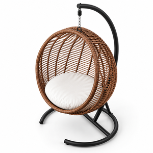 Tropical Rattan <b>Egg</b> Hanging Chair with Steel Stand and Waterproof Cushion for Outdoor Patio Garden Balcony and Courtyard - Product Image 1