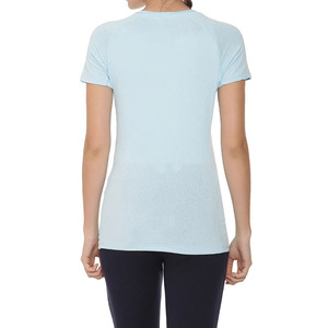 Camiseta de Manga Corta con Cuello Redondo Azul Claro para Mujer, Logotipo, Corte Regular, Informal, 100% Algodón Orgánico, Transpirable, Ecológica, Verano - Product Image 3