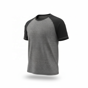 Men's Gray Black Raglan Sleeve O-Neck Regular Fit Quick Dry Knitted Casual T-<b>Shirt</b> 100% Cotton 180g - Product Image 1