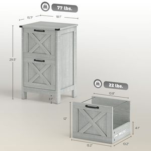 Armadietto verticale rustico in stile farmhouse con 2 cassetti, grigio chiaro anticato, per archiviazione documenti formato Letter e A4 - Product Image 3