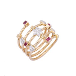 Anillo de Oro Amarillo de 18K con Rubí - Corte Cojín, Ajustable, Oro Sólido - Product Image 2