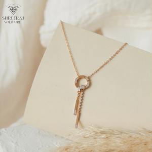 Collier en diamants pour femme, chaîne superposée de 16 pouces avec pendentif en diamants de laboratoire, or massif 14K ou 18K, bijoux personnalisés - Product Image 2