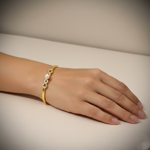 Luxury Gold Plated <b>freshwater</b> <b>Pearl</b> <b>Bracelet</b> with antitarnish polish and Infinity Design Fashion Bangle for Women - Product Image 2