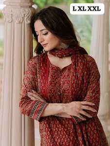 Conjunto de Traje de 3 Piezas con Estampado Floral de Algodón 100% Puro de Primera Calidad para Mujer |   Kurta Hecha a Mano con Bolsillo, Pantalón Estampado a Juego y Dupatta - Product Image 6