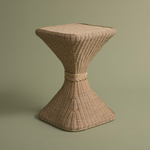 Graceful Dark Brown Rattan <b>Side</b> <b>Table</b> Woven Wicker Accent Stool Hourglass End <b>Table</b> <b>Rustic</b> Furniture For Living Room Decor - Product Image 5