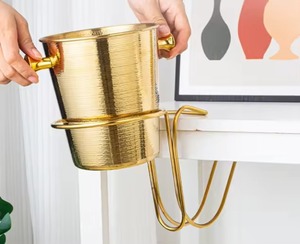 Warm toned Premium quality metal <b>ice</b> bucket with matching holder for bars, hotels, and home use - Product Image 4
