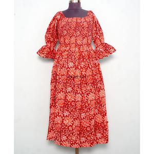 Summer Maxi Dress <b>bell</b> Sleeves Multi Color Cotton Belt Modest Vibe square Neck Digital Printed Sweet Natural waist dress - Product Image 1