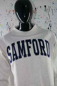 SAMFORD WHITE <b>Mock</b> <b>Neck</b> Sweatshirt 100% NAVY BLUE Applique Embroidery wide <b>neck</b> Sweatshirt Finer Threads - Product Image 2