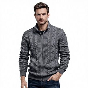 Suéter cárdigan clásico de punto trenzado con cremallera completa para hombre – Prenda de punto elegante y cómoda para otoño e invierno, perfecta para usar en capas - Product Image 1