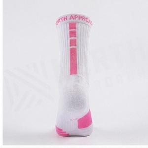 White Crew Athletic <b>Socks</b> With Pink Logo Breathable <b>Running</b> <b>Socks</b> For Adults Summer Season - Product Image 2