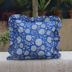 Housse de coussin bohème à imprimé bloc avec volants, faite à la main en coton, coussin décoratif bohème vintage pour la maison - Product Image 1