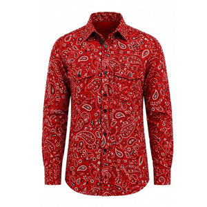 เสื้อเชิ้ตทำงานแขนยาวลายพิมพ์เพสลีย์สีแดงสำหรับผู้ชาย ผ้าฝ้ายระบายอากาศ แฟชั่นยูนิฟอร์ม - Product Image 2