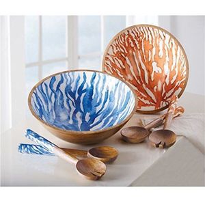 Handcrafted Mango Wood Salad Serving <b>Bowl</b> with Blue Enamel Floral Inlay <b>Large</b> Decorative Wooden <b>Bowl</b> for Fruit and Snacks <b>Bowls</b> - Product Image 3