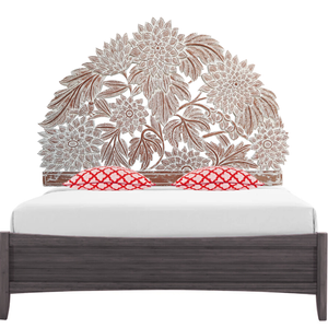 Cabecero de Cama Moderno de Madera de Ingeniería con Diseño de Girasol de Media Luna Tallado a Mano, Acabado Blanco, Tamaño King, Decoración de Pared de Madera Tallada Inteligente - Product Image 3