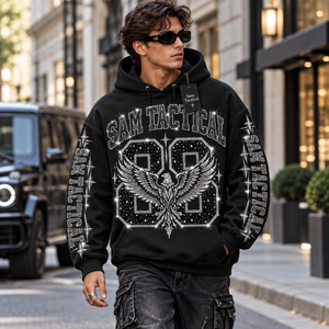 Sudadera con Capucha Negra para Hombre Sam Tactical, con Estampado de Letras con Pedrería, Estilo Hip Hop, Precio al por Mayor, OEM, Precio Económico, Personalización - Product Image 1