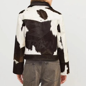 MKB Trending Classic Fashion <b>Women</b> Cow Hair <b>Leather</b> <b>Jacket</b> Black White Cowhide Fur Coat <b>Long</b> Sleeve Zip Streetwear Eco-Friendly - Product Image 3