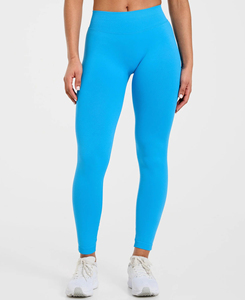 Legging de yoga sans couture taille haute pour femme 2026, longueur intégrale, bleu uni, taille élastique, en Spandex et Nylon, pour fitness et entraînement - Product Image 1
