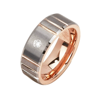 Bague en carbure de tungstène avec rainures en or rose et zircone unique, alliance de 8 mm pour femmes et hommes, bijoux modernes en gros