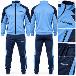 Men's Light <b>Blue</b> <b>Navy</b> Color Tracksuit Set Zip Up <b>Jacket</b> Jogger Pants Contrast Panel Sportswear ONEAPEX Custom Wholesale Clothing - Product Image 3