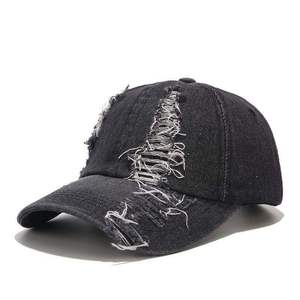 Unisex 6 Panel Cotton Baseball Cap Distressed Ripped Solid Color Adjustable Fit Vintage Style Casual <b>Hat</b> - Product Image 5