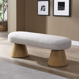 Panca imbottita beige per sala da pranzo, fondo letto, ingresso, pouf, sgabello da soggiorno con finitura in legno - Product Image 1