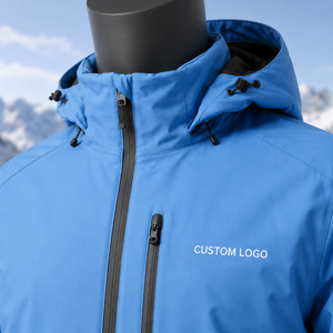 Veste de ski imperméable bleue pour homme, à capuche, fermeture éclair, logo personnalisé sur le devant, isolation synthétique, vêtements d'extérieur, veste de ski - Product Image 5