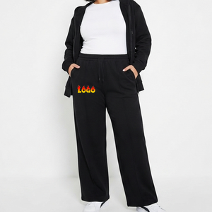 Pantalones Deportivos Negros de Pierna Ancha y Corte Holgado Personalizados de Alta Demanda OEM, 100% Algodón Felpa, Pantalones de Yoga para Mujer - Product Image 1