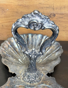 Plateau de service en argent fait main, motif double coquillage, avec poignée centrale, pour noix et bonbons, artisanat indien - Product Image 2