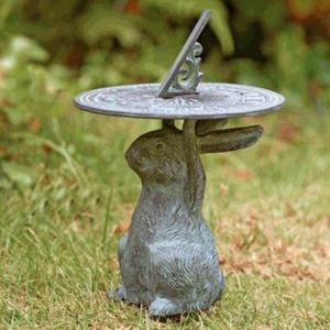 Rabbit Sundial Garden Ornament Outdoor Decoration Metal <b>Hand</b> <b>Casted</b> Technique Rabbit Sculpture Patina Finish - Product Image 1