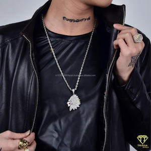 Collar de Plata 925 con Colgante de Cabeza de Jefe con Incrustaciones de Diamantes Moissanite, Estilo Urbano - Product Image 5